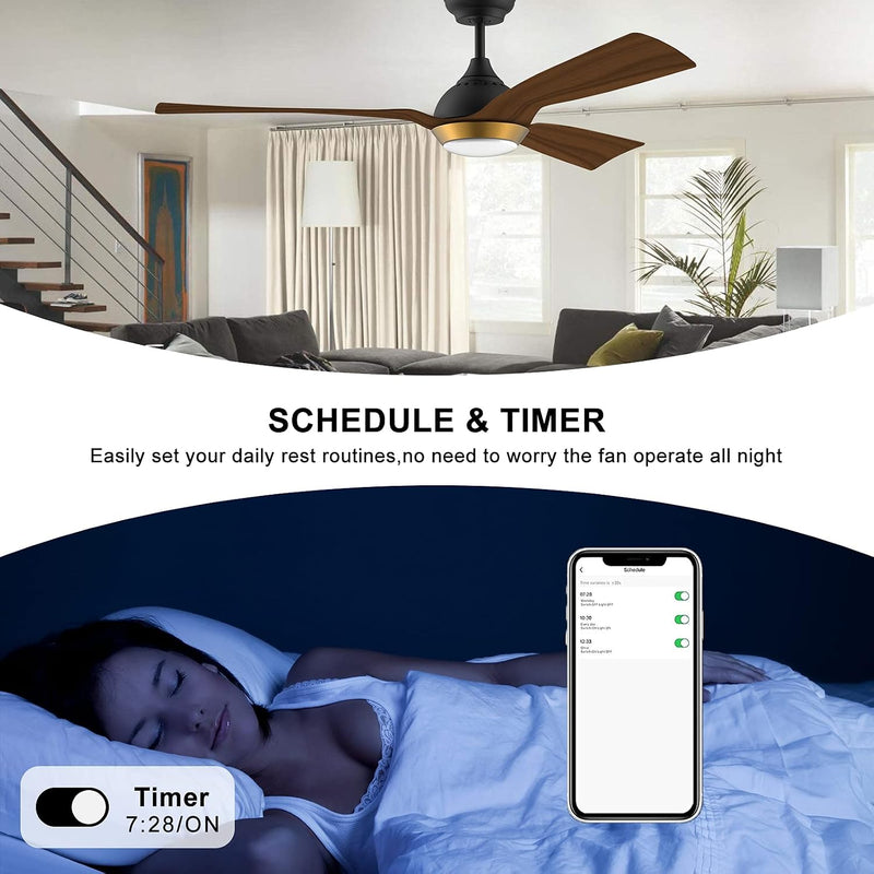 132CM Oak Grain Ceiling Fan with Light Smart