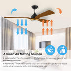 132CM Oak Grain Ceiling Fan with Light Smart