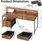 135CM Computer Desk with Power Outlet and Drawers