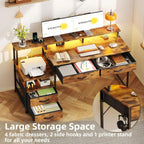 135CM Computer Desk with Power Outlet and Drawers