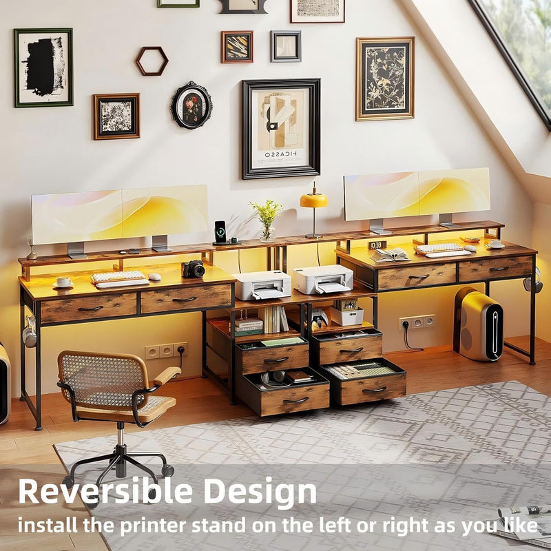 135CM Computer Desk with Power Outlet and Drawers