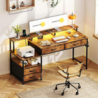 135CM Computer Desk with Power Outlet and Drawers