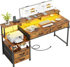 135CM Computer Desk with Power Outlet and Drawers