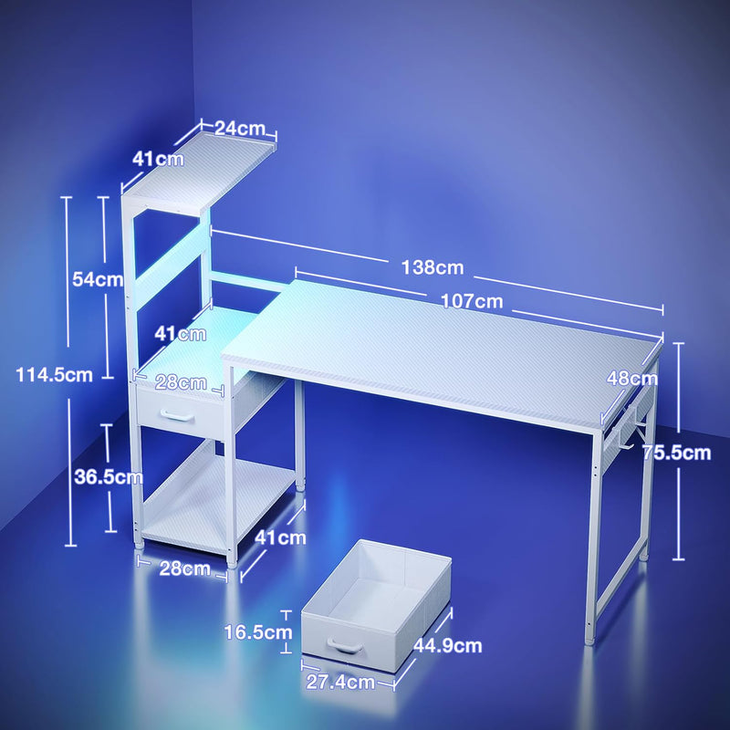 138x48CM Gaming Desk with LED Lights Carbon