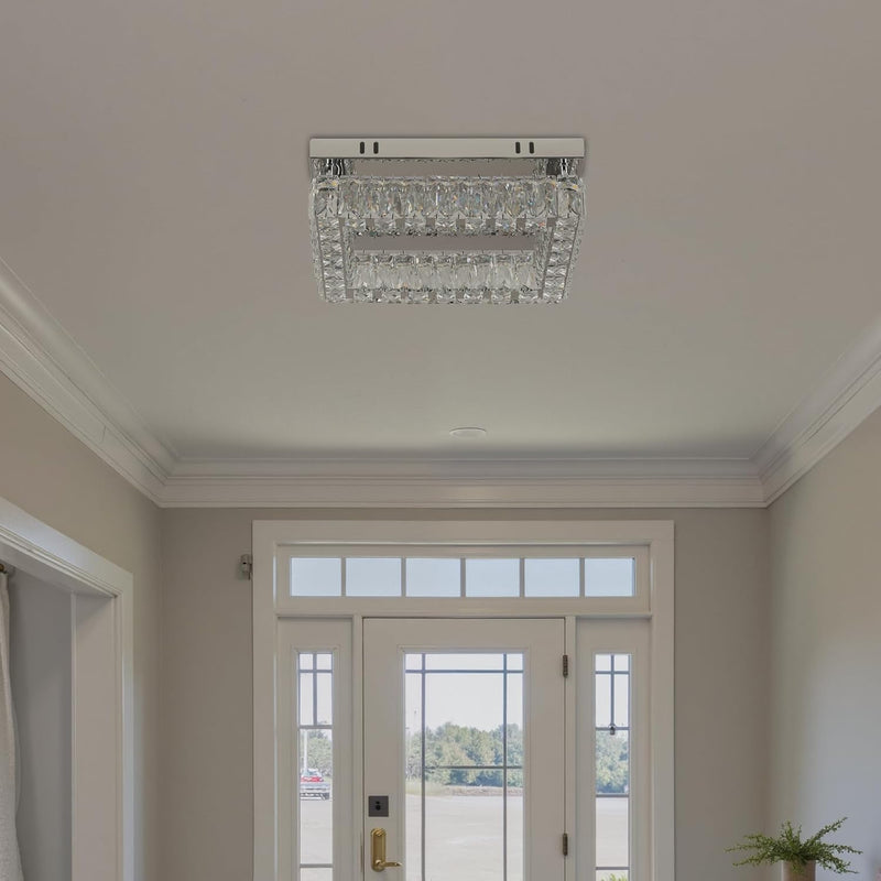 Rectangular Crystal Ceiling Light 2 Tier Flush Mount