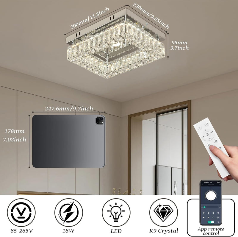 Rectangular Crystal Ceiling Light 2 Tier Flush Mount