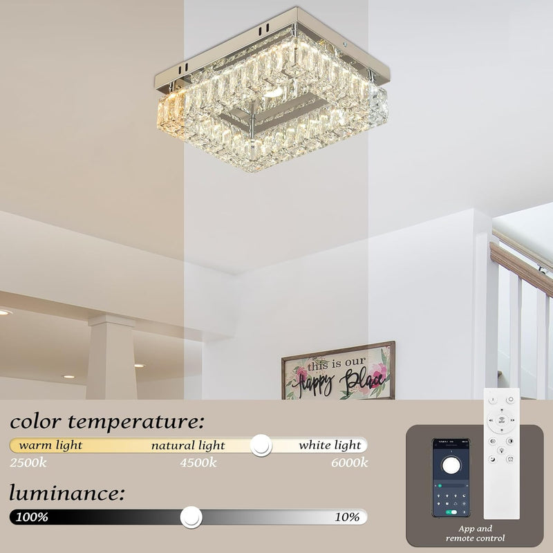 Rectangular Crystal Ceiling Light 2 Tier Flush Mount