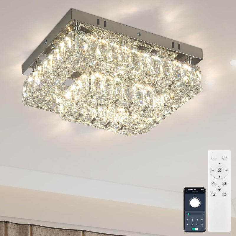 Rectangular Crystal Ceiling Light 2 Tier Flush Mount
