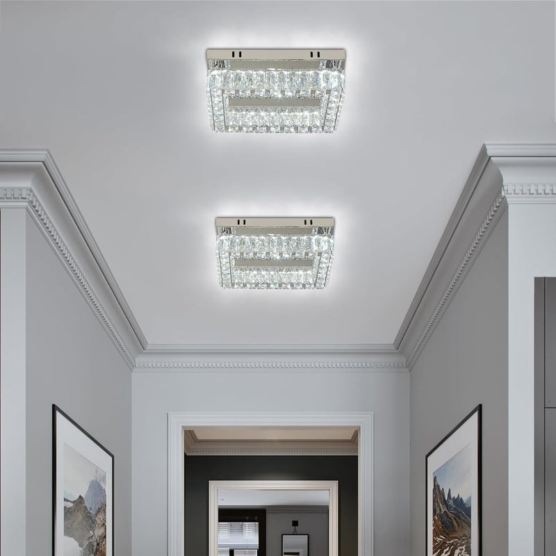 Rectangular Crystal Ceiling Light 2 Tier Flush Mount