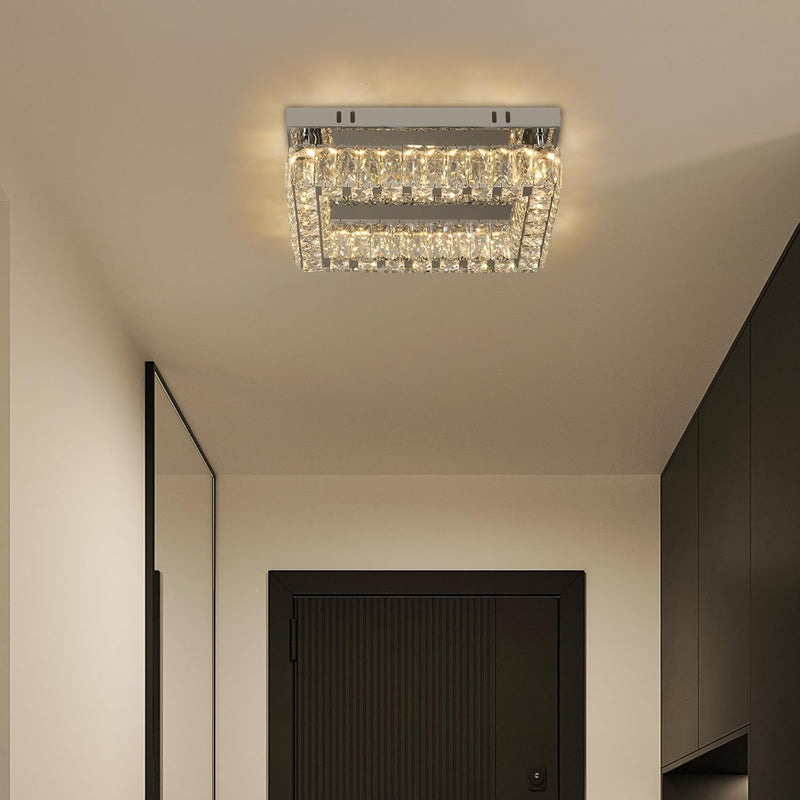 Rectangular Crystal Ceiling Light 2 Tier Flush Mount