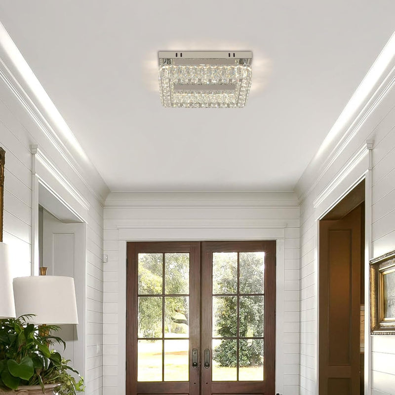 Rectangular Crystal Ceiling Light 2 Tier Flush Mount