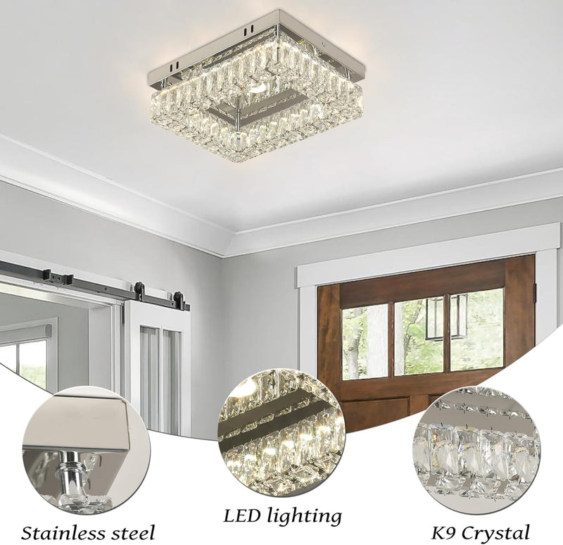 Rectangular Crystal Ceiling Light 2 Tier Flush Mount