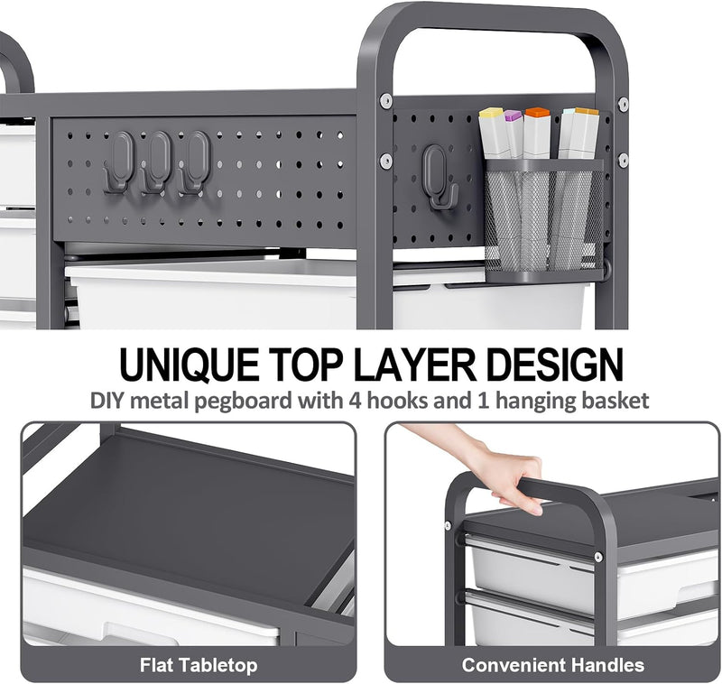 14-Drawer Craft Organiser Trolley Cart with Pegboard