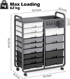 14-Drawer Craft Organiser Trolley Cart with Pegboard