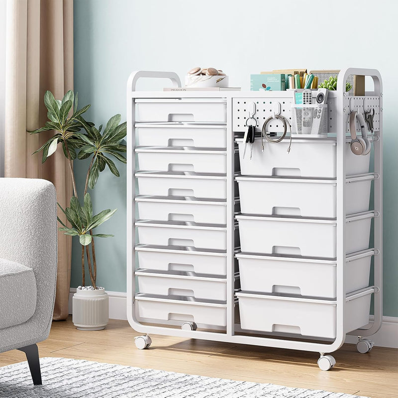 14-Drawer Craft Organiser Trolley Cart with Pegboard