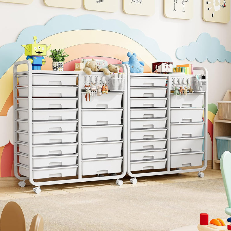 14-Drawer Craft Organiser Trolley Cart with Pegboard