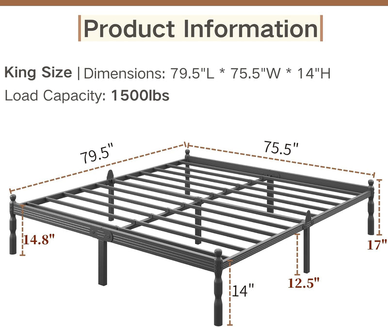 14 Inch Bed Frame with Mattress Slide Stopper