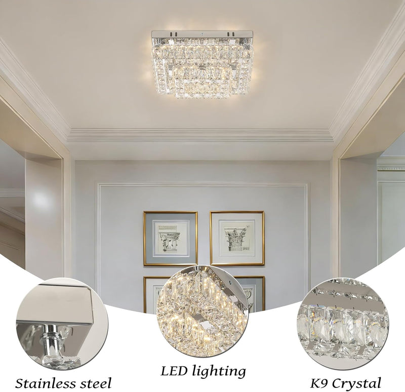 14 Inch Round Crystal Ceiling Light 3 Tier