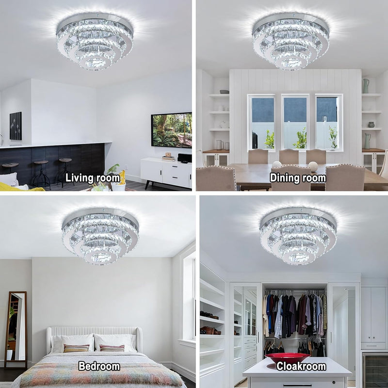 14 Inch Round Crystal Ceiling Light 3 Tier