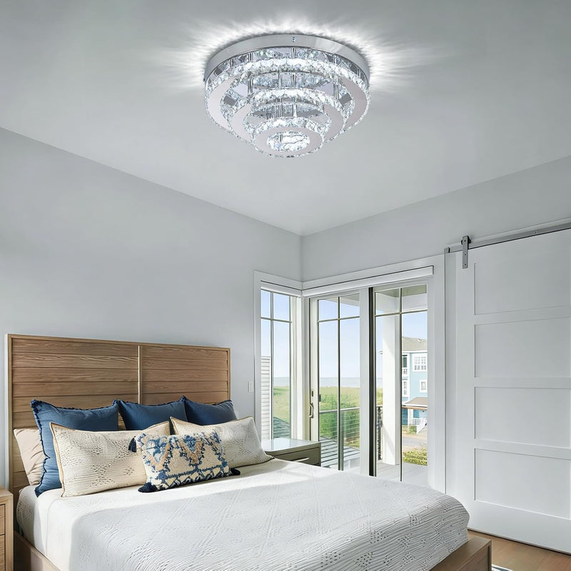 14 Inch Round Crystal Ceiling Light 3 Tier