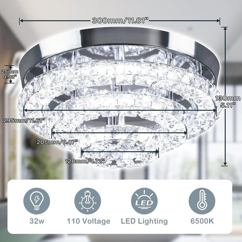14 Inch Round Crystal Ceiling Light 3 Tier