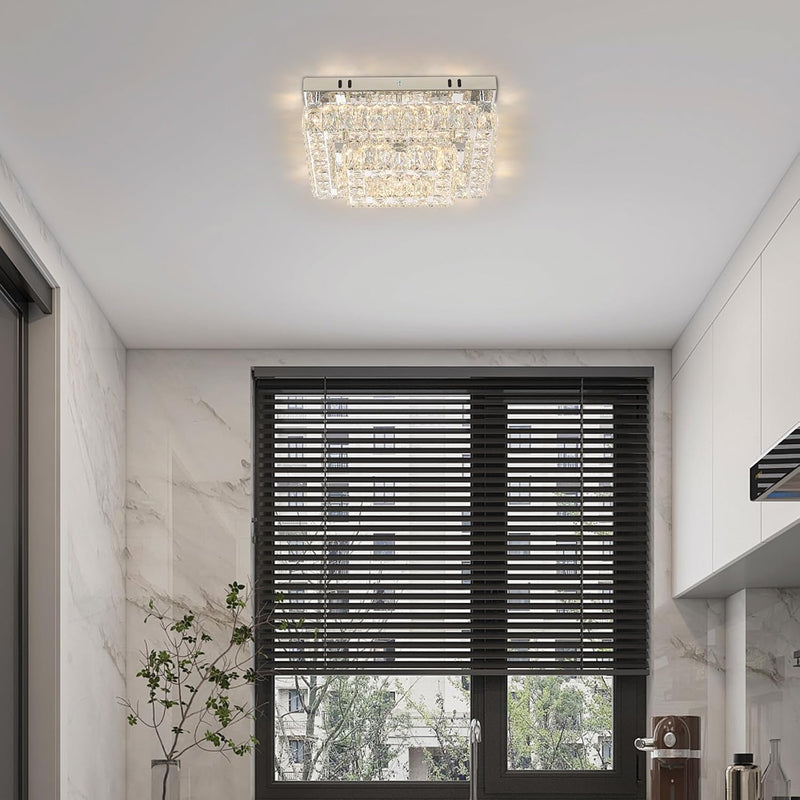 14 Inch Round Crystal Ceiling Light 3 Tier