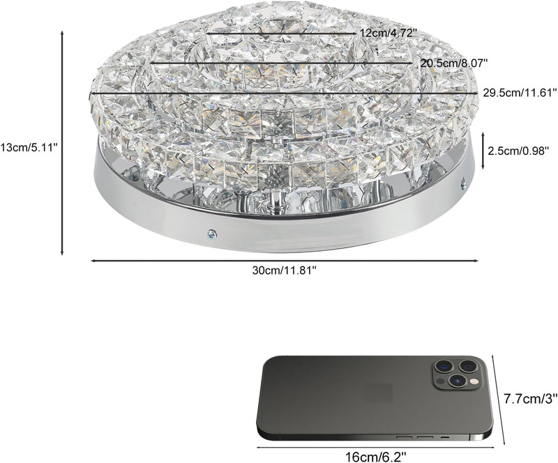14 Inch Round Crystal Ceiling Light 3 Tier