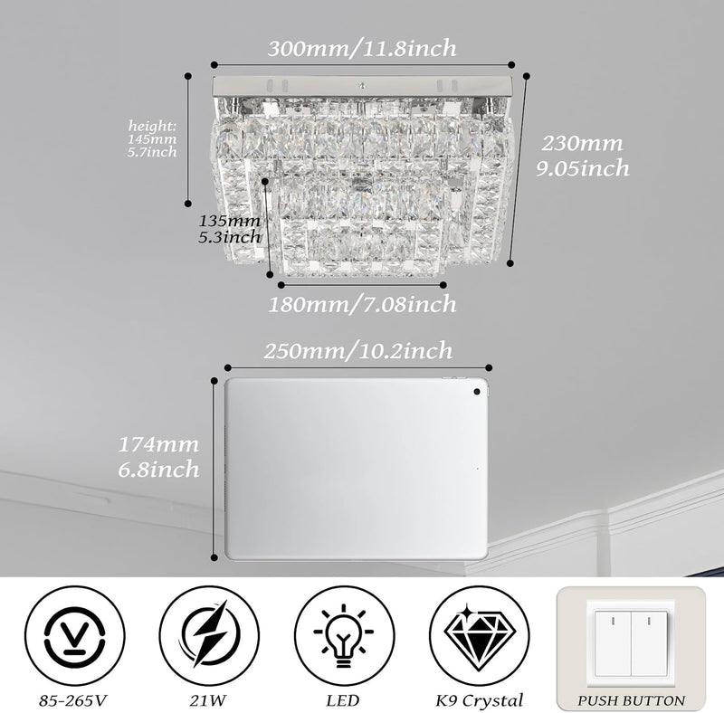 14 Inch Round Crystal Ceiling Light 3 Tier