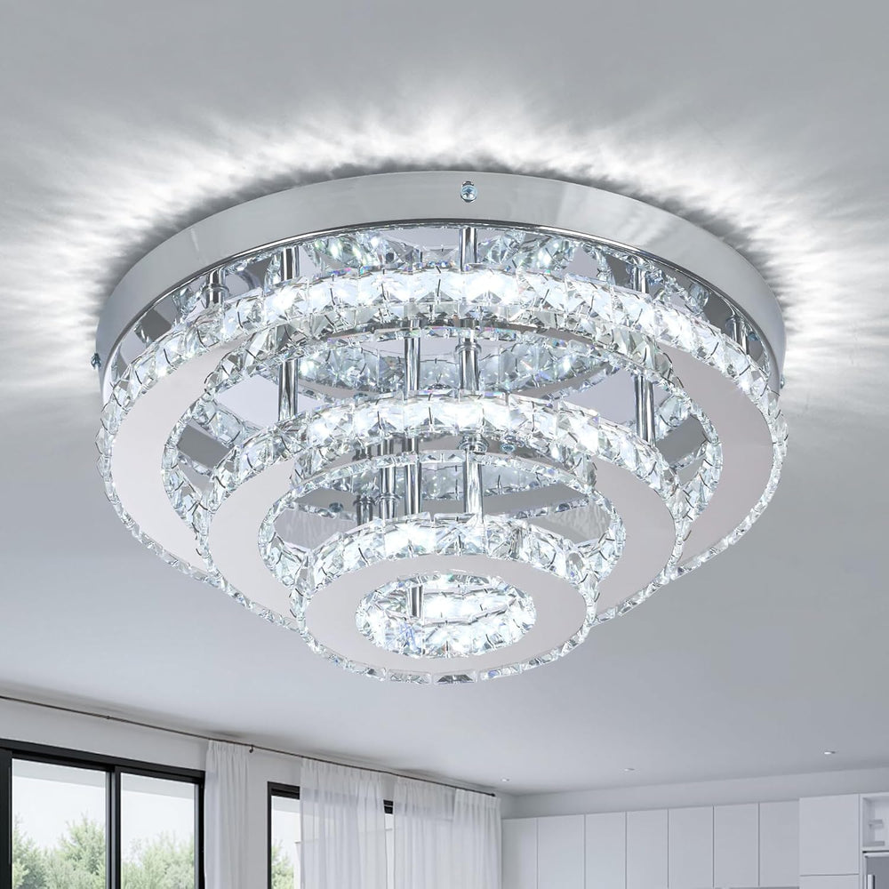 14 Inch Round Crystal Ceiling Light 3 Tier