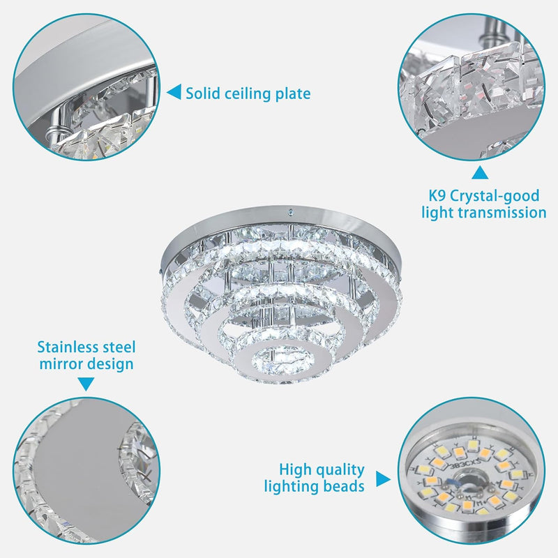 14 Inch Round Crystal Ceiling Light 3 Tier