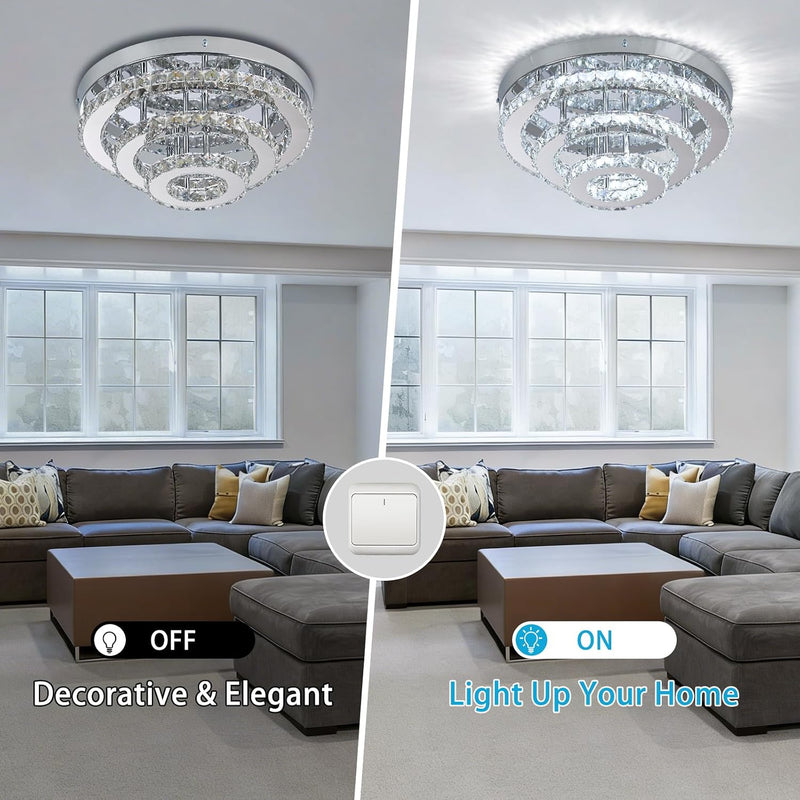 14 Inch Round Crystal Ceiling Light 3 Tier