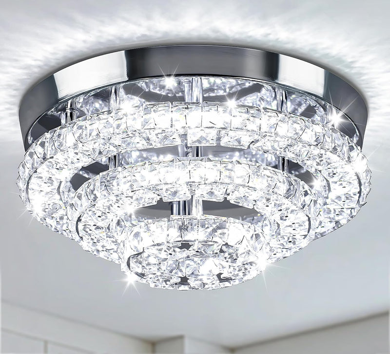 14 Inch Round Crystal Ceiling Light 3 Tier