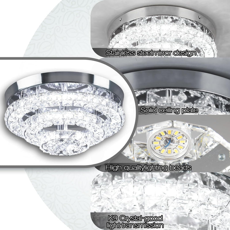 14 Inch Round Crystal Ceiling Light 3 Tier