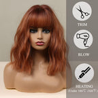 14 Inches Short Auburn Wig with Bangs