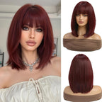 14 Inches Short Auburn Wig with Bangs