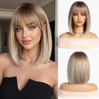 14 Inches Short Auburn Wig with Bangs