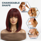 14 Inches Short Auburn Wig with Bangs
