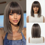 14 Inches Short Auburn Wig with Bangs