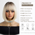 14 Inches Short Auburn Wig with Bangs