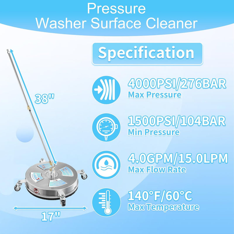 14” Pressure Washer Surface Cleaner with 4 Wheels