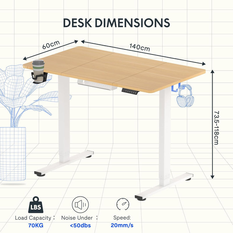 140 X 60CM Electric Standing Desk Height Adjustable