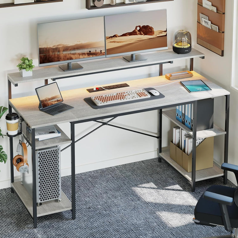 140CM Computer Desk with Power Outlets LED