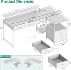 140CM Large Computer Desk with 5 Fabric Drawers