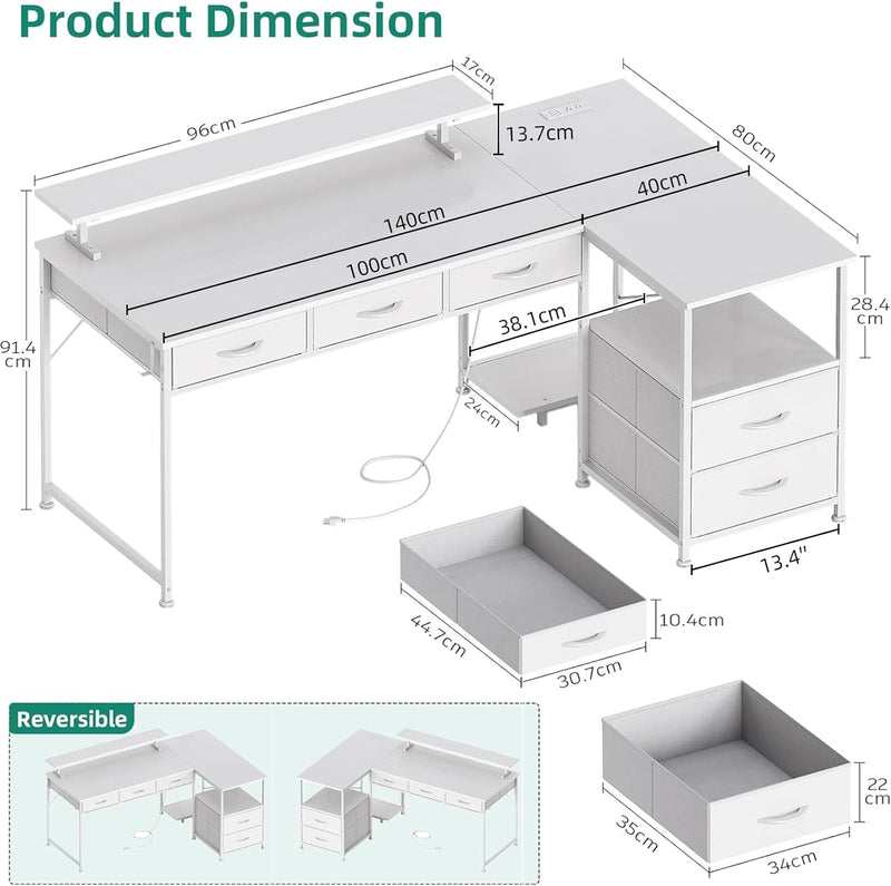 140CM Large Computer Desk with 5 Fabric Drawers