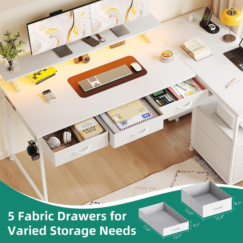 140CM Large Computer Desk with 5 Fabric Drawers