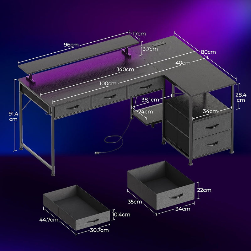 140CM Large Computer Desk with 5 Fabric Drawers