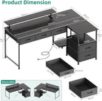 140CM Large Computer Desk with 5 Fabric Drawers