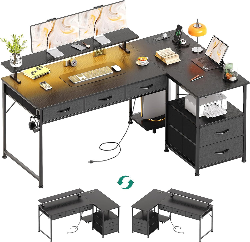 140CM Large Computer Desk with 5 Fabric Drawers