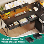 140CM Large Computer Desk with 5 Fabric Drawers