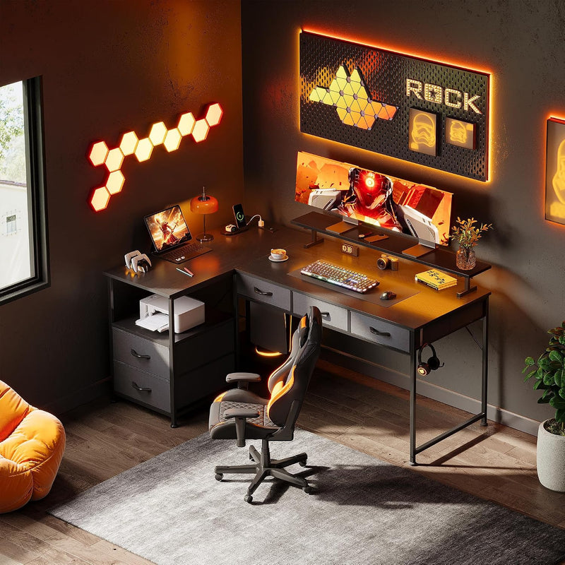 140CM Large Computer Desk with 5 Fabric Drawers